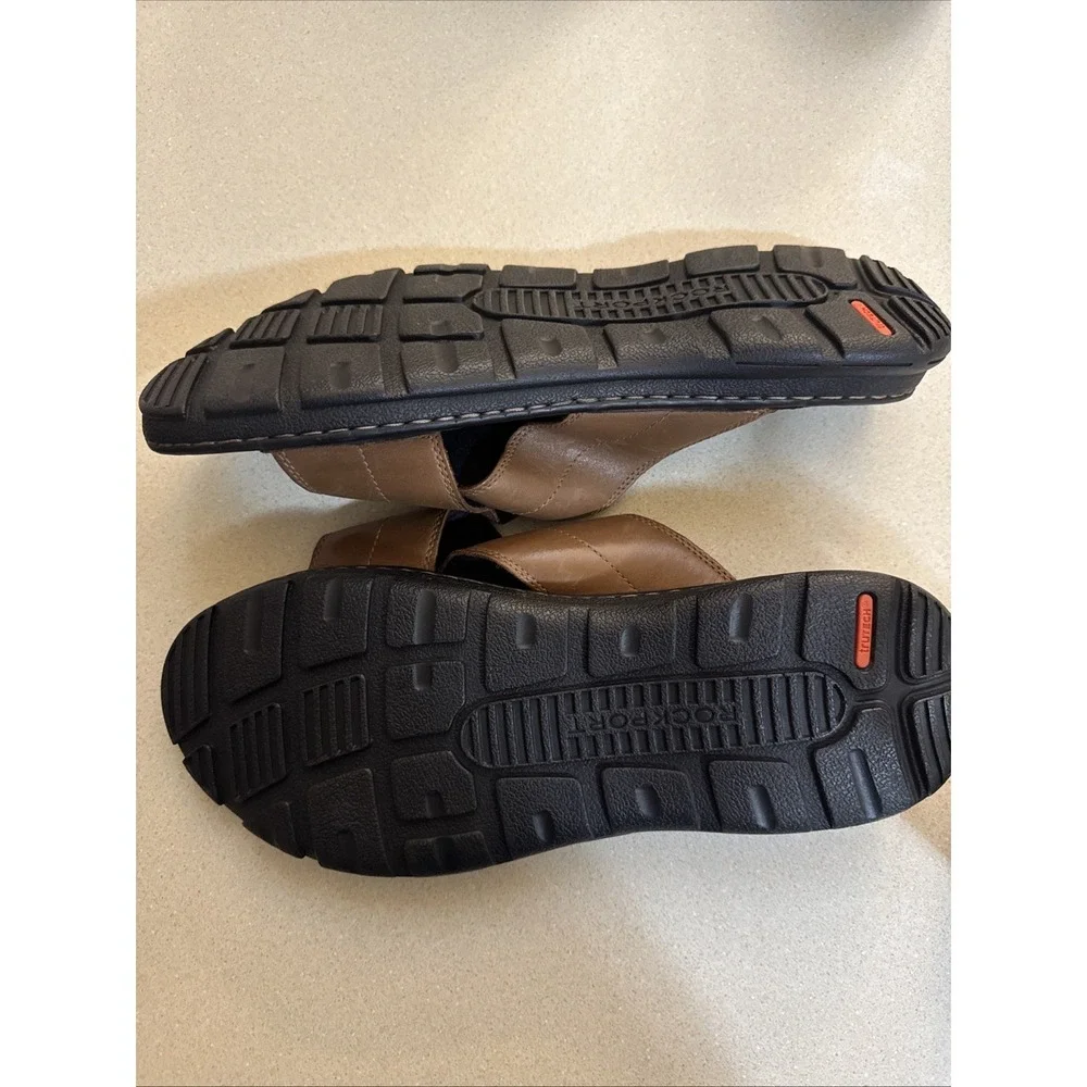 Rockport Trutech Darwyn X 14W Brown Leather Slip On Slide Sandal